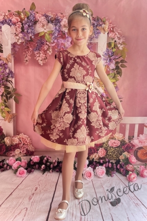 Официална детска рокля на цветя в бордо 297-260ВЖ
