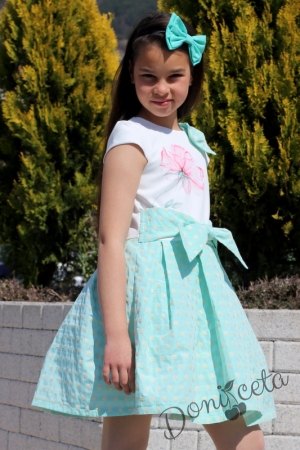 Официална детска рокля Паула в цвят тюркоаз/мента с къс ръкав 3