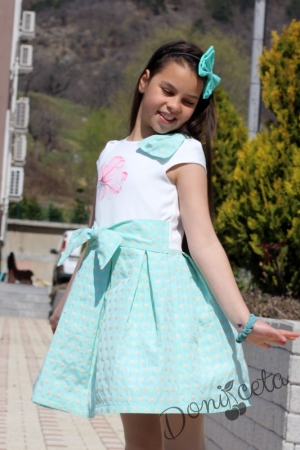 Официална детска рокля Паула в цвят тюркоаз/мента с къс ръкав 5