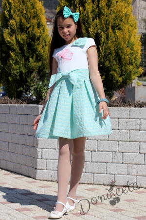 Официална детска рокля Паула в цвят тюркоаз/мента с къс ръкав 7