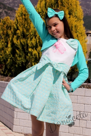 Комплект от официална детска рокля Паула  в цвят тюркоаз/мента и болеро 5