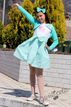 Комплект от официална детска рокля Паула  в цвят тюркоаз/мента и болеро 6