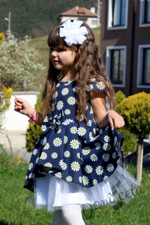 Комплект от детска рокля Надежда на маргаритки с къс ръкав и болеро в жълто