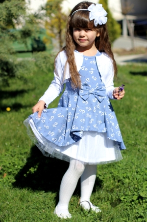 Комплект от детска рокля Надежда в светлосиньо с къс ръкав и болеро