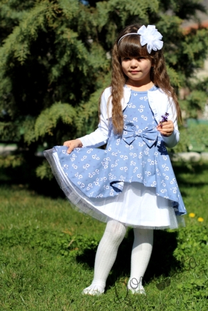 Комплект от детска рокля Надежда в светлосиньо с къс ръкав и болеро