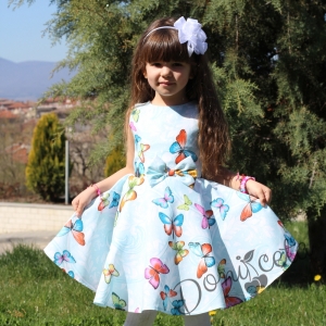Детска рокля в тюркоаз/мента с пеперуди тип клош Мелиса 11