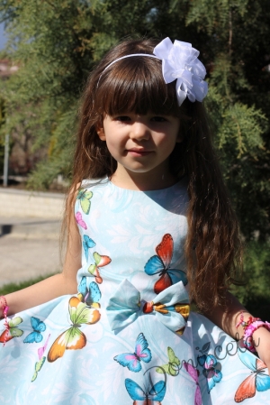 Детска рокля в тюркоаз/мента с пеперуди тип клош Мелиса 12