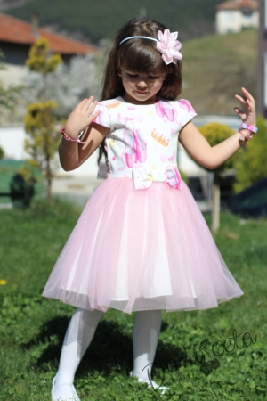 Детска рокля с балетни пантофки с къс ръкав и тюл 