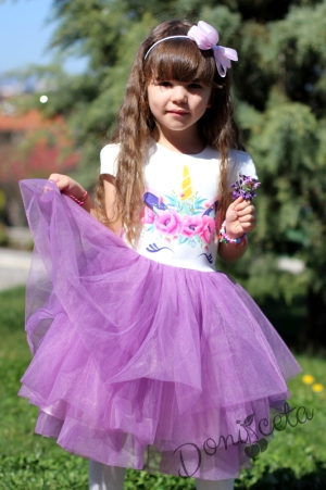Детска рокля в бяло и тюл в лилаво с Пони/Еднорог 7