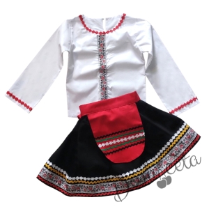 Детска носия 5- комплект пола в черно, риза и престилка с фолклорни/етно мотиви 