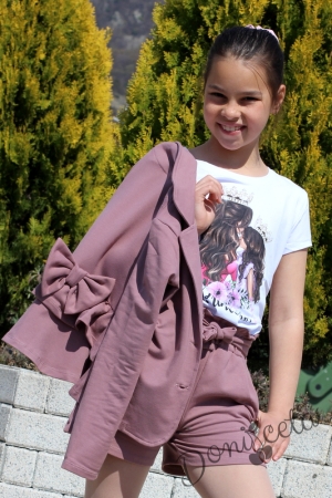 Детски комплект от сако в пепел от рози, къси панталони и тениска