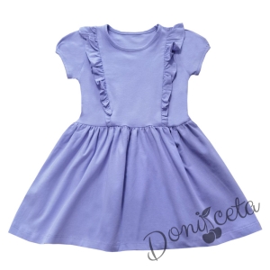 Детска рокля с къс ръкав и къдрички в лилаво 957969