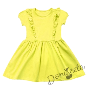 Детска рокля с къс ръкав и къдрички в жълто 968644