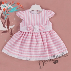 Детска рокля с къс ръкав в розово и бяло на райе 7546575