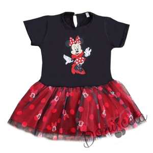 Ежедневна детска рокля с Мини Маус в черно и тюл в червено