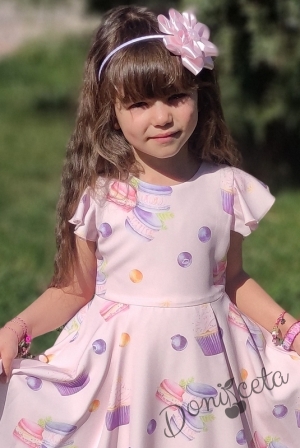 Детска рокля с къс ръкав в розово с кексчета