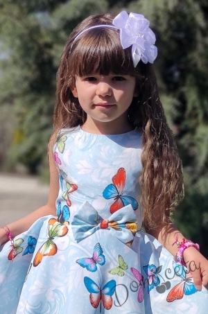 Детска рокля в тюркоаз/мента с пеперуди тип клош Мелиса 2
