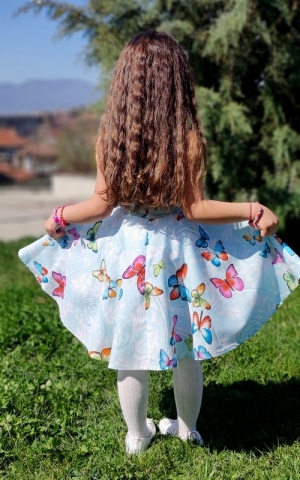 Детска рокля в тюркоаз/мента с пеперуди тип клош Мелиса 5