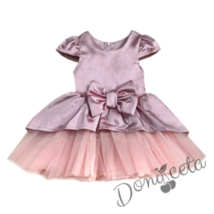 Официална детска/бебешка рокля с къс ръкав и тюл в пепел от рози Надежда  1