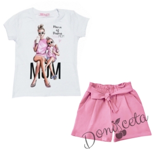 Летен комплект момиче от къси панталони в розово и тениска 8659879 1