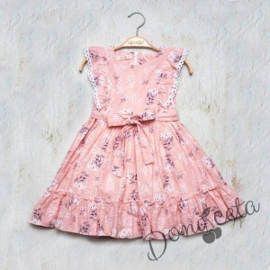 Ежедневна детска рокля с къс ръкав в розово на цветя 997874