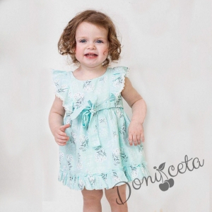 Бебешки комплект за момиче от 2 части с рокля в тюркоаз/мента 867677