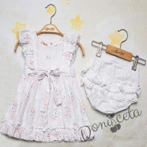 Бебешки комплект за момиче от 2 части с рокля в бяло 8472265
