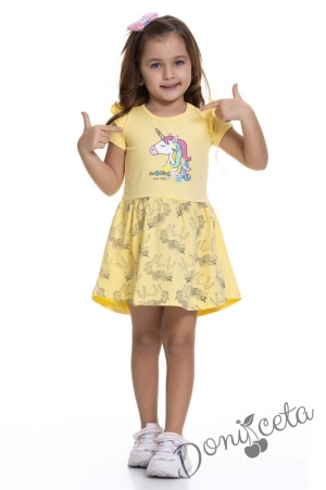 Ежедневна детска рокля с Пони/Еднорог в жълто  9432543