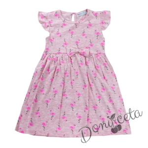 Ежедневна детска рокля с къс ръкав в розово с фламинго 2