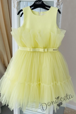 Официална детска рокля без ръкав с богат тюл в жълто Анелия 1