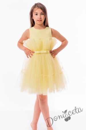 Официална детска рокля без ръкав с богат тюл в жълто Анелия 4