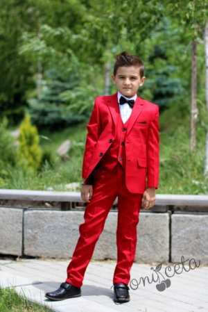 Официален костюм за момче от 5 части със сако в червено