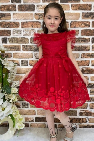 Детска рокля с къс ръкав в червено с точки 476755