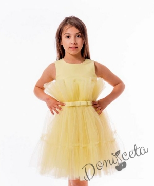 Официална детска рокля без ръкав с богат тюл в жълто Анелия 3