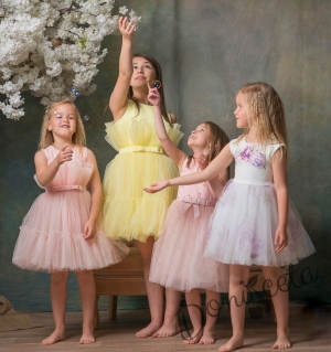 Официална детска рокля без ръкав с богат тюл в розово Анелия 4