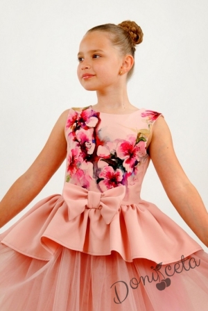 Официална детска рокля Надежда с тюл в пепел от рози и цветя 