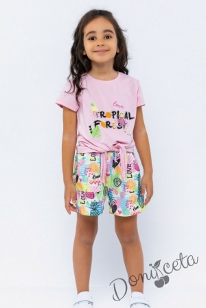 Комплект за момиче от къси панталонки с летни мотиви и тениска с надпис 1