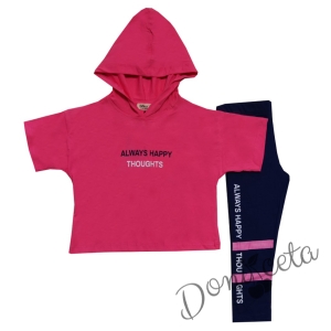 Комплект за момиче от тениска с качулка в розово и клин в черно 1