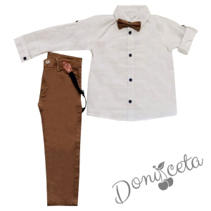Комплект от панталон, риза в бяло, папийонка и тиранти 7454644