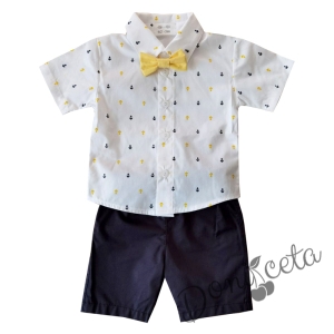 Бебешки комплект от риза в бяло и къси панталонки в тъмносиньо 8345664 1