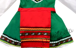 Детска народна носия 27-сукман в зелено и престилка с фолклорни/етно мотиви 