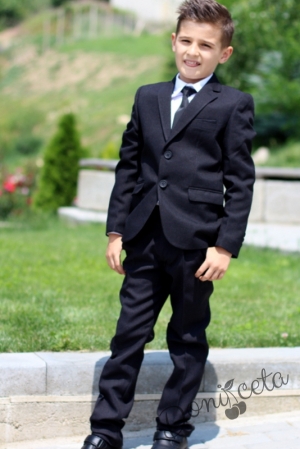 Официален костюм за момче в черно от 5 части с вратовръзка