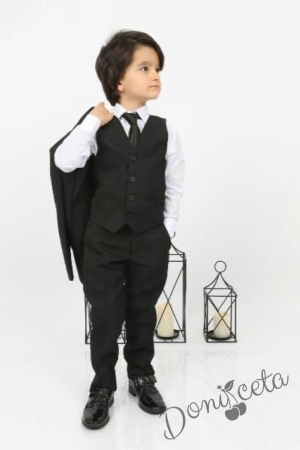 Официален черен костюм за момче от 5 части с вратовръзка