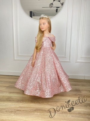 Официална дълга детска рокля Шайн в пепел от рози с пайети