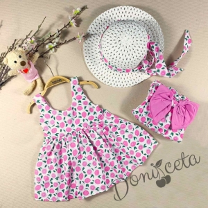 Бебешки комплект за момиче от 2 части с рокля в бяло и розово