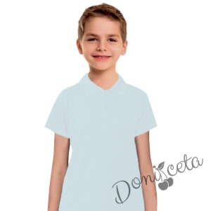  Детска тениска за момче в бяло с яка