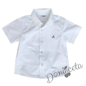 Детска риза Contrast с къс ръкав в бяло с папийонка в тъмносиньо 2