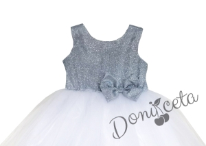 Официална детска рокля с блясък в бяло и сребристо 9633311