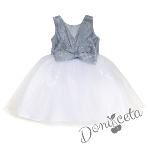 Официална детска рокля с блясък в бяло и сребристо 9633311