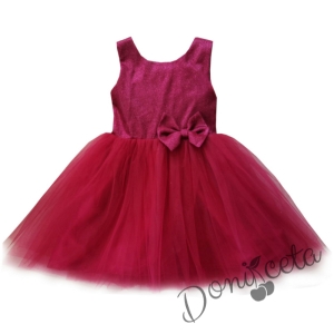 Официална детска рокля в цвят циклама с блясък и тюл 9465341